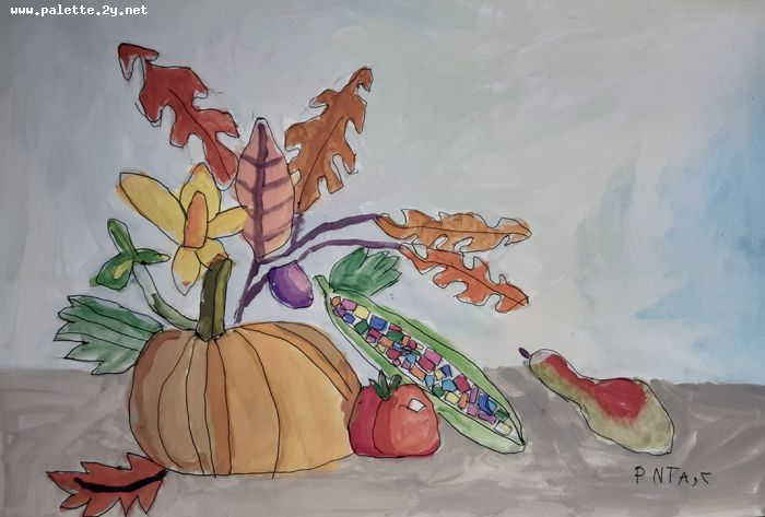 Art Studio PALETTE. Margarita Chsherbachenko Picture.  Marker, Tempera Still Life Fruits & Vegi 