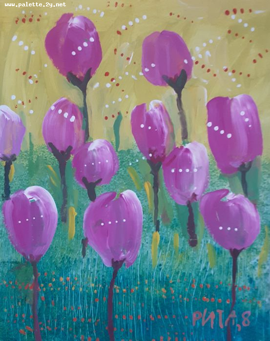 Art Studio PALETTE. Margarita Chsherbachenko Picture.  Tempera Plants Flowers 