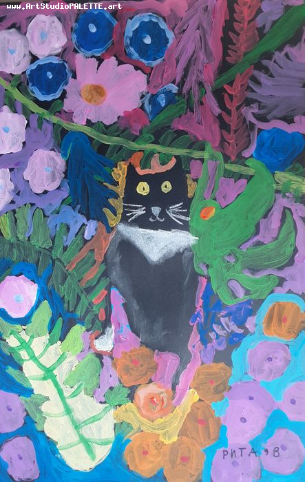 Art Studio PALETTE. Margarita Chsherbachenko Picture.  Tempera Animals Cats 
