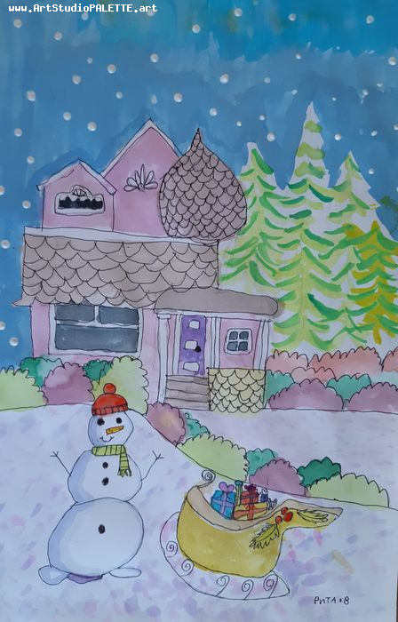 Art Studio PALETTE. Margarita Chsherbachenko Picture.  Watercolour, Ink Landscape Houses 