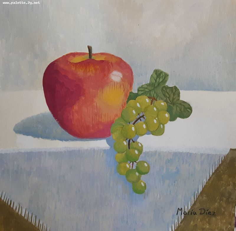 Art Studio PALETTE. Maria Diez Laza Picture.  Tempera Still Life Fruits & Vegi 