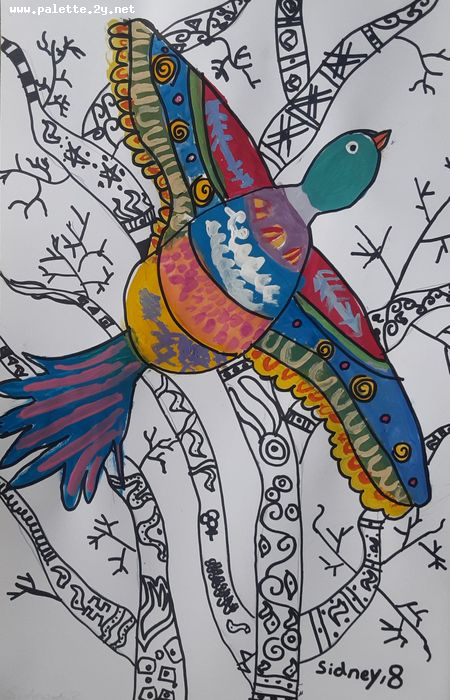 Art Studio PALETTE. Sidney White Picture.  Marker, Tempera Animals Birds 
