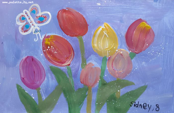 Art Studio PALETTE. Sidney White Picture.  Tempera Plants Flowers 