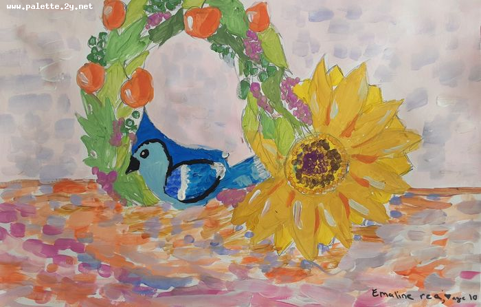 Art Studio PALETTE. Emaline Rae Oswell Picture.  Tempera Animals Birds 