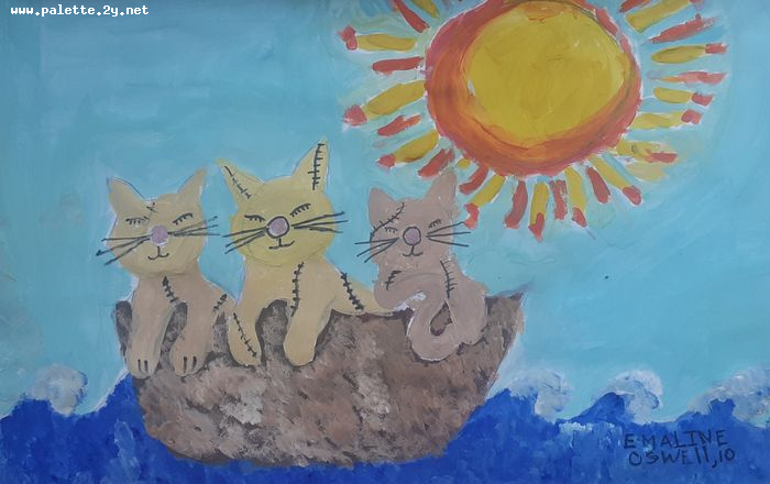 Art Studio PALETTE. Emaline Rae Oswell Picture.  Tempera Animals Cats 
