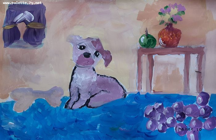 Art Studio PALETTE. Emaline Rae Oswell Picture.  Tempera Animals Dogs 