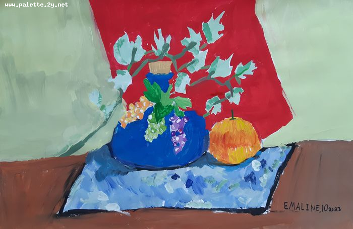 Art Studio PALETTE. Emaline Rae Oswell Picture.  Tempera Still Life Still Life 