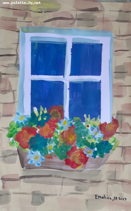 Art Studio PALETTE. Emaline Rae Oswell Picture.  Tempera Plants Garden 