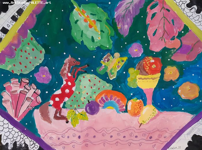 Art Studio PALETTE. Emaline Rae Oswell Picture.  Tempera Still Life Still Life 