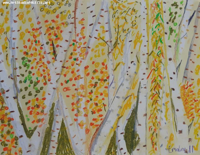 Art Studio PALETTE. Emaline Rae Oswell Picture.  Oil Pastel Landscape Fall 