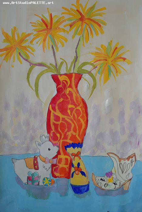 Art Studio PALETTE. Emaline Rae Oswell Picture.  Tempera Still Life Still Life 