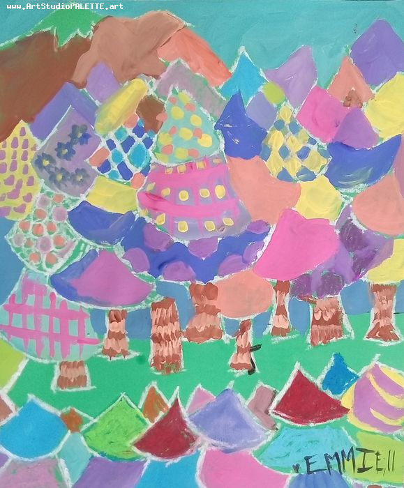 Art Studio PALETTE. Emaline Rae Oswell Picture.  Mixed Media Fantasy Abstract 