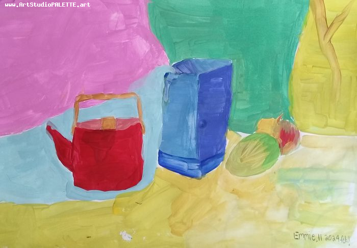 Art Studio PALETTE. Emaline Rae Oswell Picture.  Tempera Still Life Still Life 
