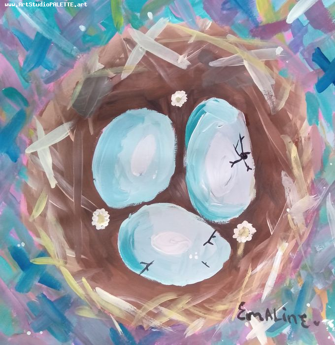 Art Studio PALETTE. Emaline Rae Oswell Picture.  Tempera Animals Birds 