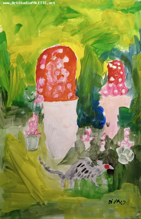 Art Studio PALETTE. Dima Baiman Picture.  Tempera Plants Mushrooms 
