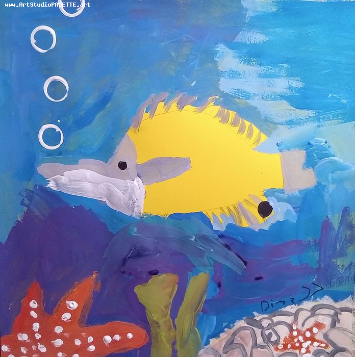 Art Studio PALETTE. Dima Baiman Picture.  Tempera Animals Fish 