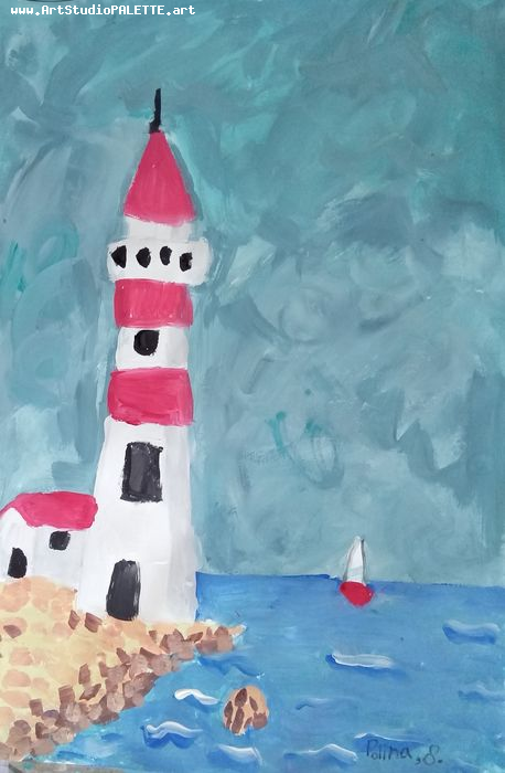 Art Studio PALETTE. Polina Karpushina Picture.  Tempera Landscape Seascape 