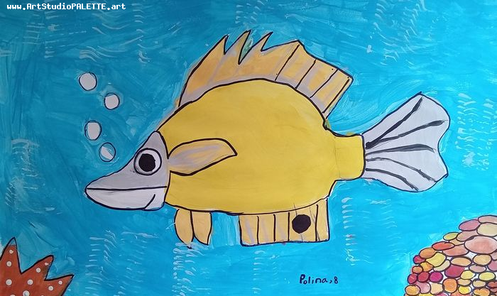 Art Studio PALETTE. Polina Karpushina Picture.  Marker, Tempera Animals Fish 