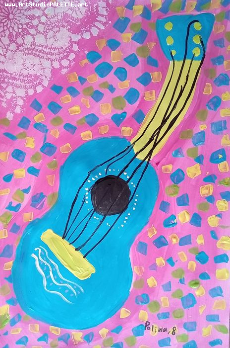 Art Studio PALETTE. Polina Karpushina Picture.  Tempera Still Life Music 