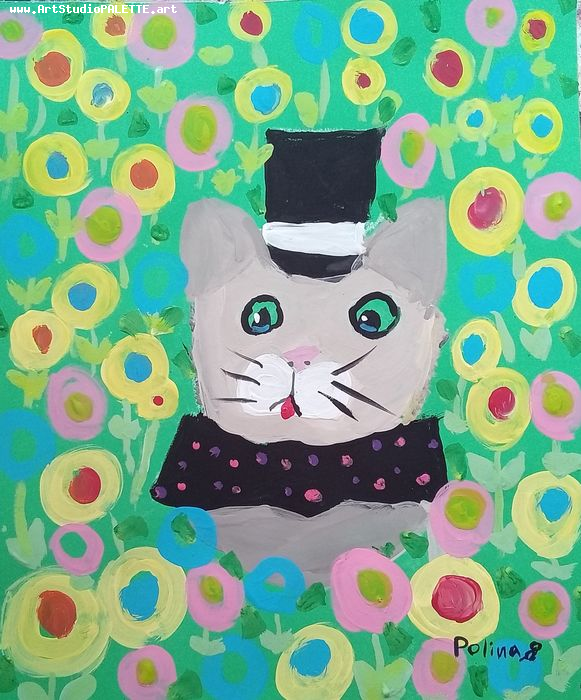Art Studio PALETTE. Polina Karpushina Picture.  Tempera Animals Cats 