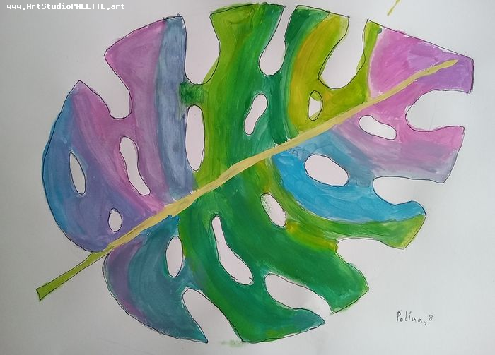 Art Studio PALETTE. Polina Karpushina Picture.  Tempera Plants Leaves 