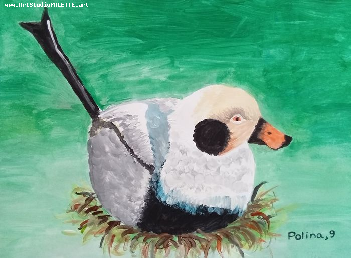 Art Studio PALETTE. Polina Karpushina Picture.  Tempera Animals Birds 