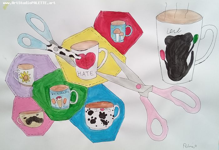 Art Studio PALETTE. Polina Karpushina Picture.  Marker, Tempera Design Fabric 