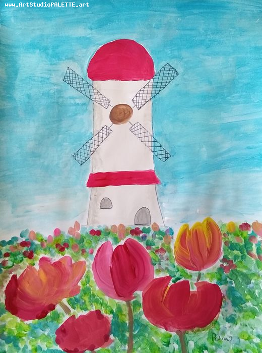 Art Studio PALETTE. Polina Karpushina Picture.  Tempera Plants Flowers 