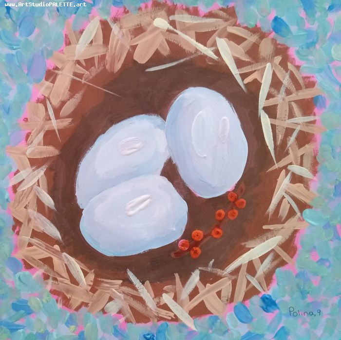 Art Studio PALETTE. Polina Karpushina Picture.  Tempera Animals Birds 