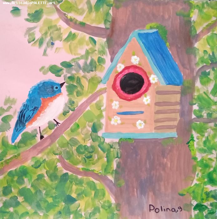 Art Studio PALETTE. Polina Karpushina Picture.  Tempera Animals Birds 