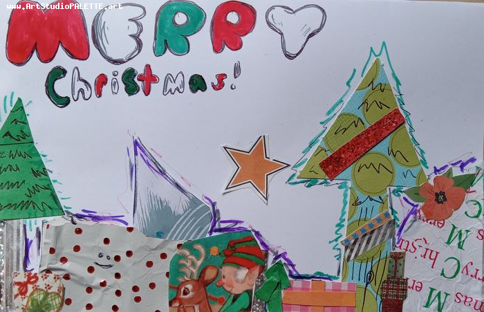 Art Studio PALETTE. Polina Karpushina Picture. Greeting Card Applique Holidays Christmas 