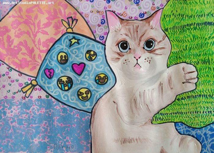 Art Studio PALETTE. Polina Karpushina Picture.  Marker, Tempera Animals Cats 