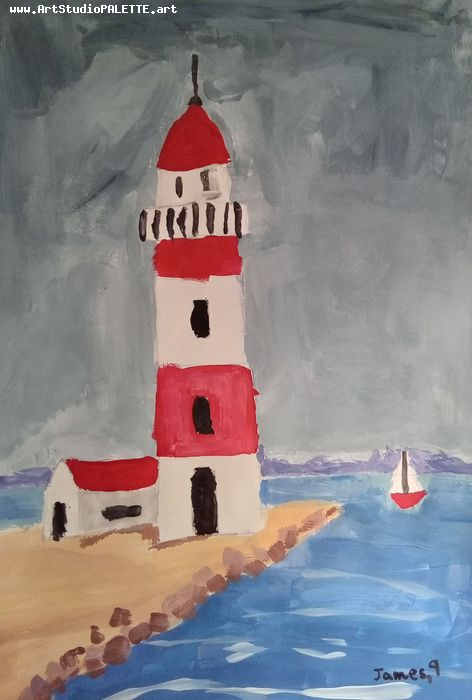 Art Studio PALETTE. James Wright Picture.  Tempera Landscape Seascape 