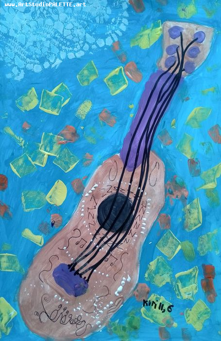 Art Studio PALETTE. Kirill  Tikhonov Picture.  Tempera Still Life Music 