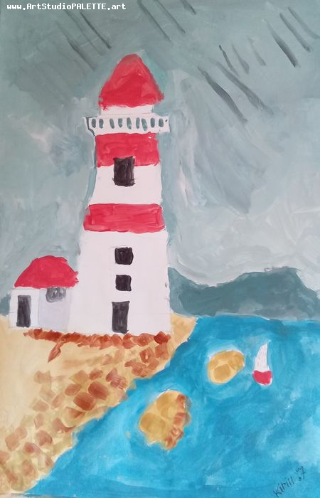 Art Studio PALETTE. Kirill  Tikhonov Picture.  Tempera Landscape Seascape 