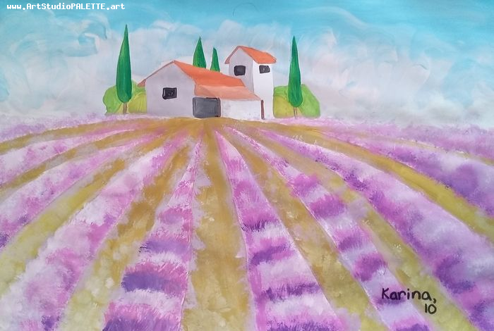 Art Studio PALETTE. Karina  Kostenko Picture.  Tempera Landscape Spring 