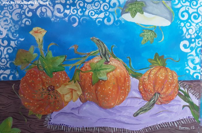 Art Studio PALETTE. Karina  Kostenko Picture.  Tempera Still Life Fruits & Vegi 