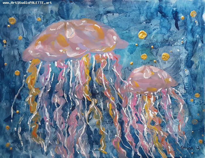 Art Studio PALETTE. Karina  Kostenko Picture.  Tempera Animals Fish 