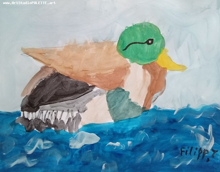 Art Studio PALETTE. Filipp Baiman Picture.  Tempera Animals Birds 