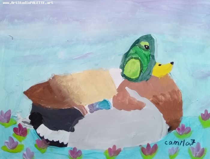 Art Studio PALETTE. Camila Guzhel Picture.  Tempera Animals Birds 