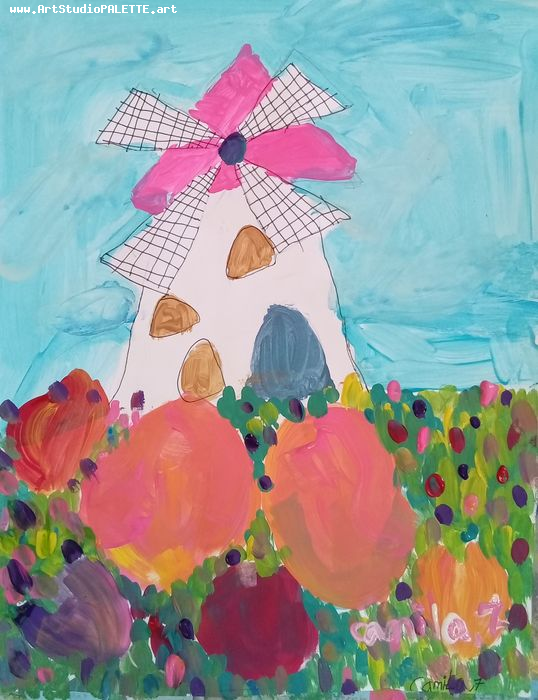 Art Studio PALETTE. Camila Guzhel Picture.  Tempera Plants Flowers 