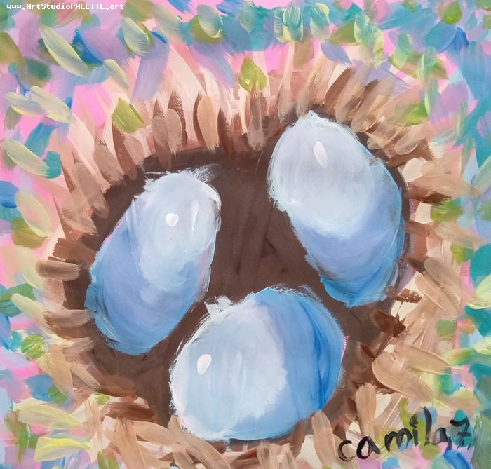 Art Studio PALETTE. Camila Guzhel Picture.  Tempera Animals Birds 