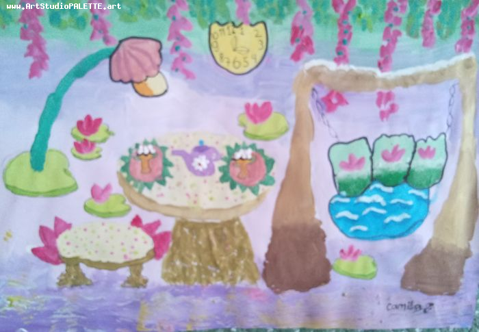 Art Studio PALETTE. Camila Guzhel Picture.  Tempera Inspired by Monet 