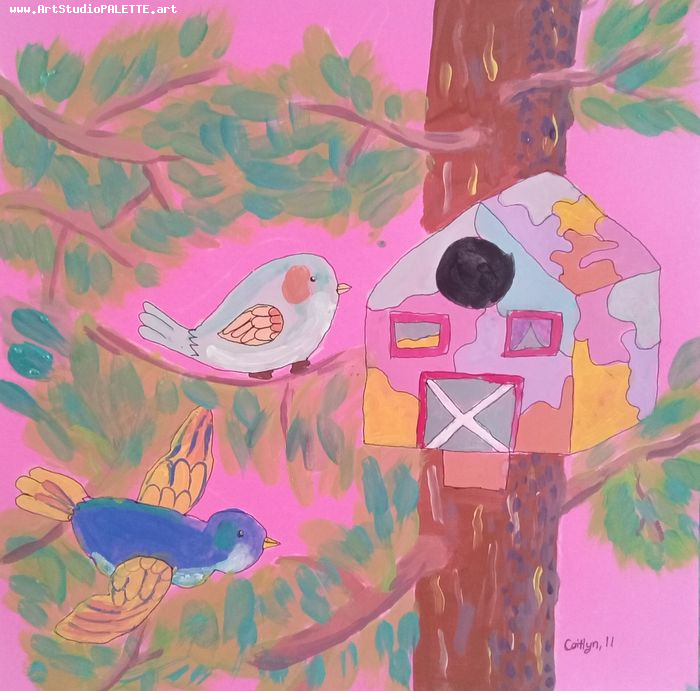 Art Studio PALETTE. Caitlyn Yu Picture.  Tempera Animals Birds 