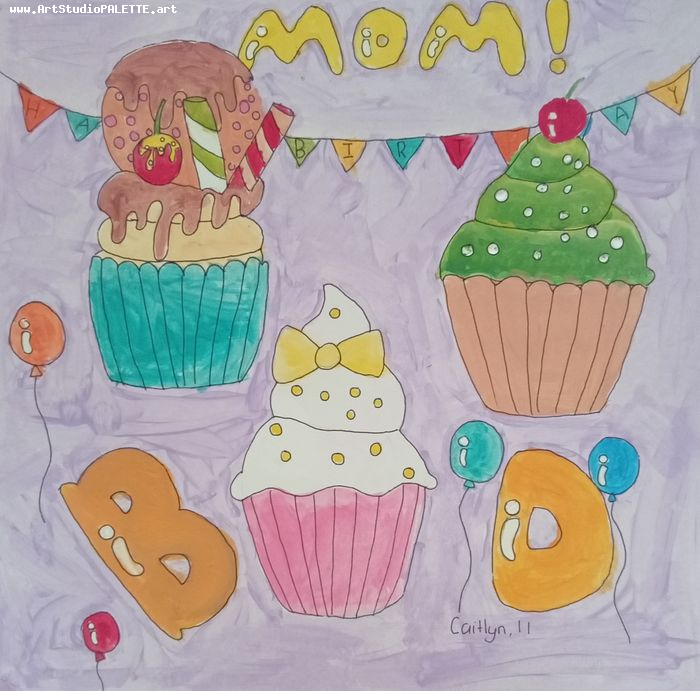 Art Studio PALETTE. Caitlyn Yu Picture.  Tempera Fantasy Cakes 