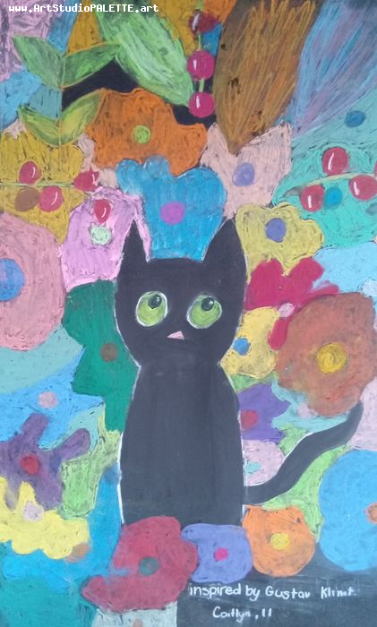 Art Studio PALETTE. Caitlyn Yu Picture.  Tempera Inspired by Klimt 