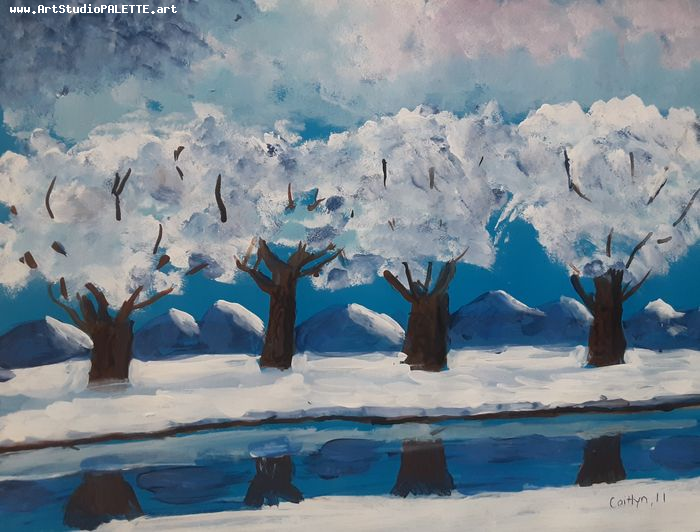 Art Studio PALETTE. Caitlyn Yu Picture.  Tempera Landscape Winter 