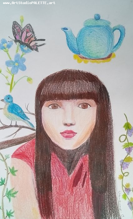 Art Studio PALETTE. Caitlyn Yu Picture.  Coloured Pencil People Portrait 