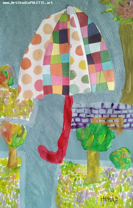 Art Studio PALETTE. Haidi Oswell Picture.  Mixed Media Design Umbrellas 