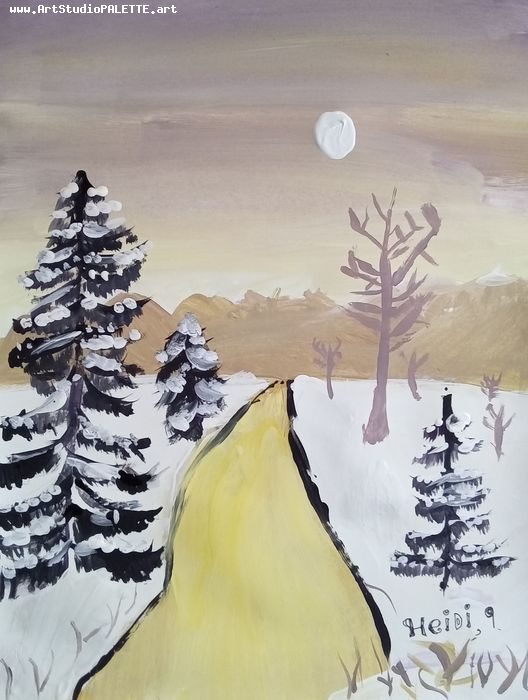 Art Studio PALETTE. Haidi Oswell Picture.  Tempera Landscape Winter 